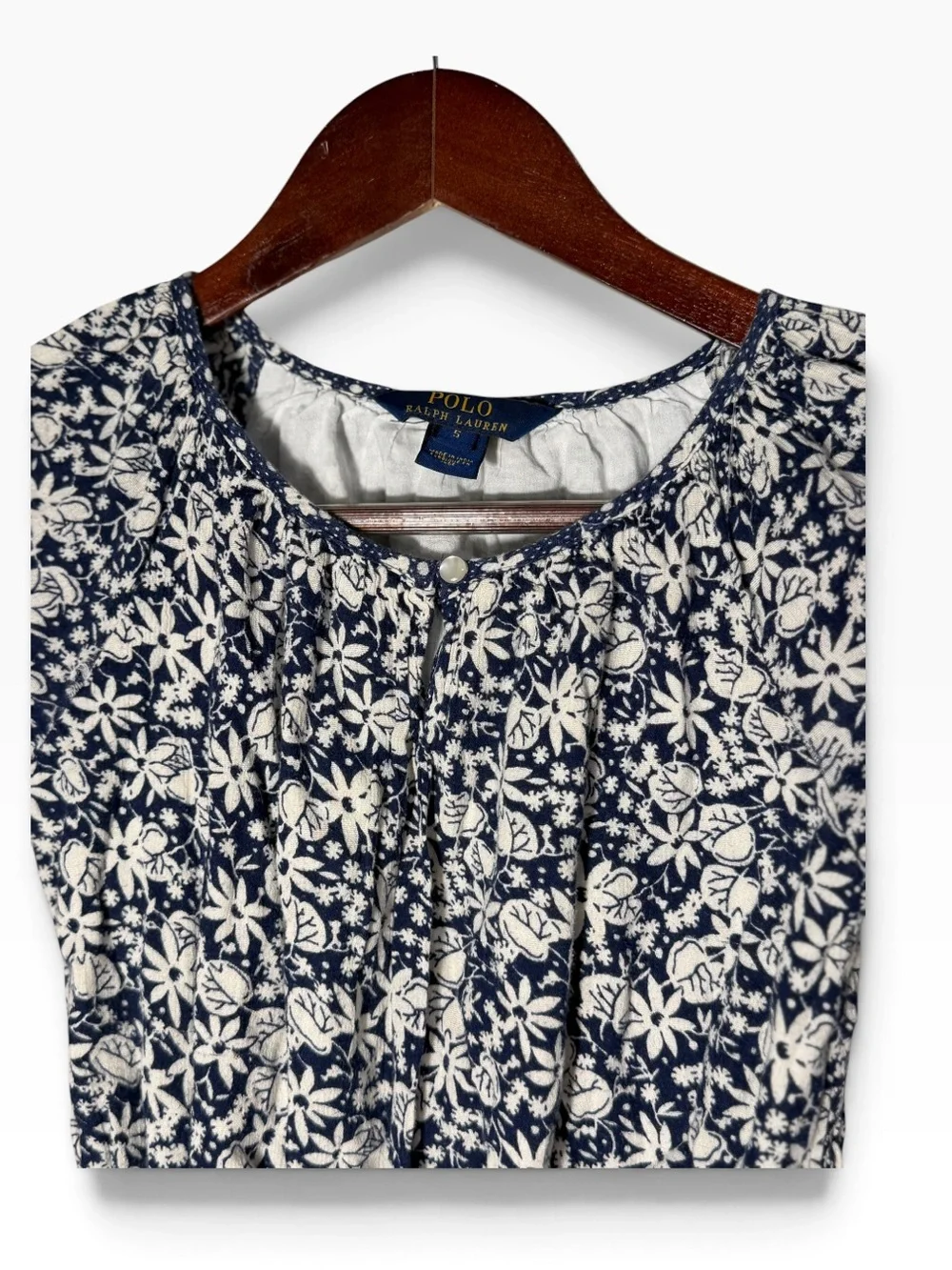 Polo Ralph Lauren Kids Girls Blue White Floral Smocked Dress Size 5